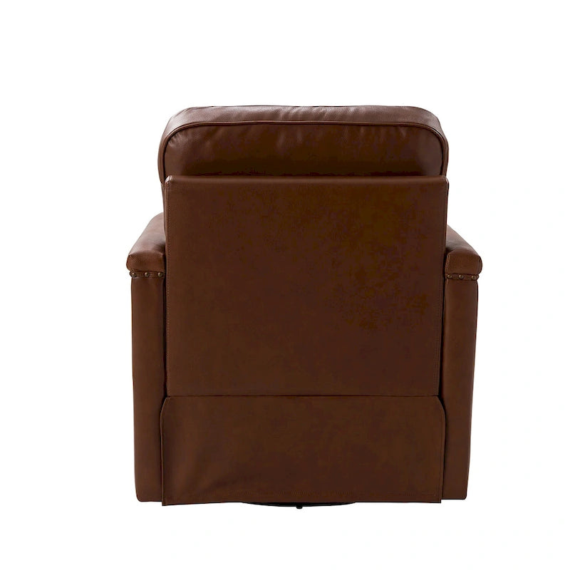 Classic Genuine Leather Swivel Armchair With Nailhead Trims