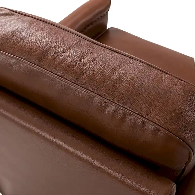 Classic Genuine Leather Swivel Armchair With Nailhead Trims