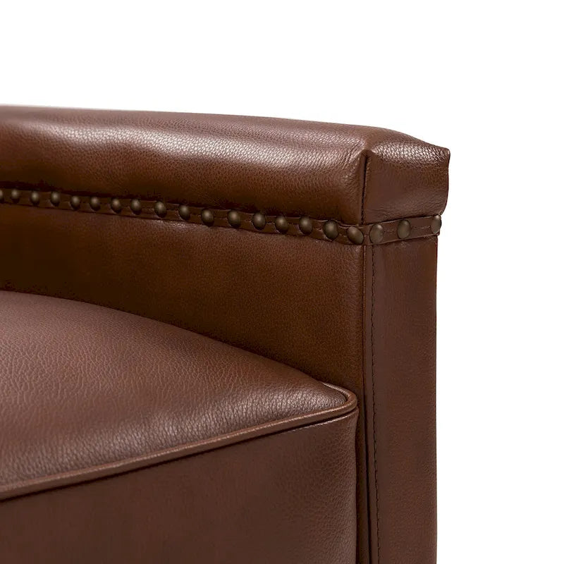 Classic Genuine Leather Swivel Armchair With Nailhead Trims