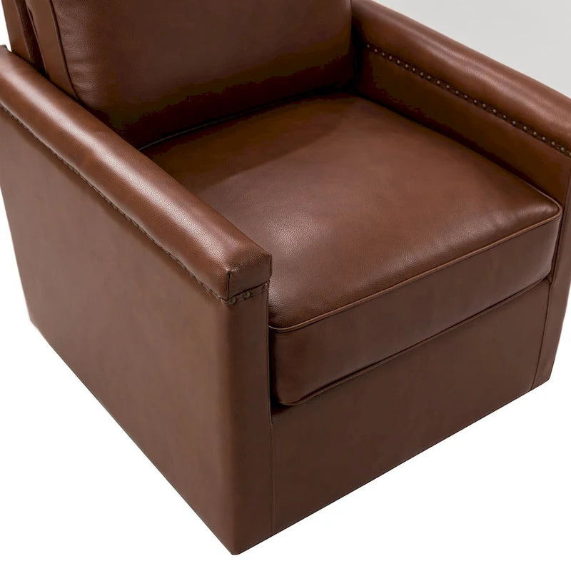 Classic Genuine Leather Swivel Armchair With Nailhead Trims