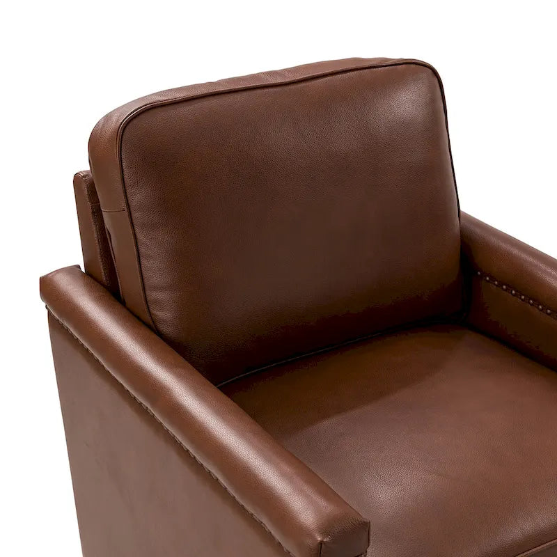 Classic Genuine Leather Swivel Armchair With Nailhead Trims