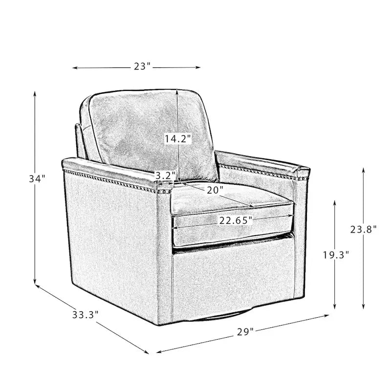 Classic Genuine Leather Swivel Armchair With Nailhead Trims