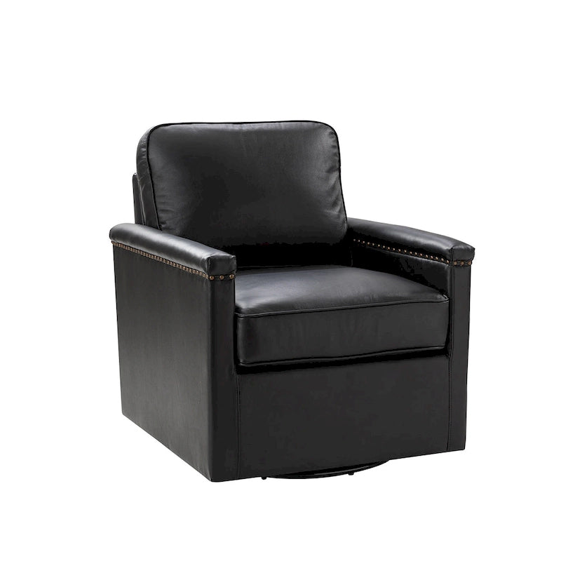 Classic Genuine Leather Swivel Armchair With Nailhead Trims