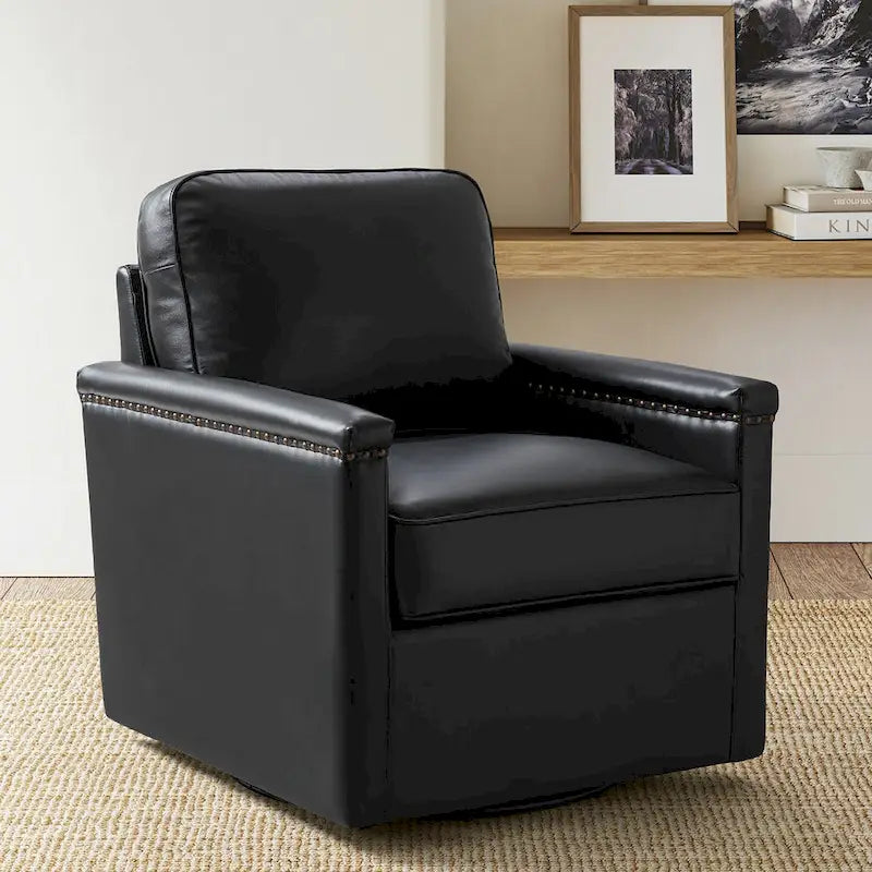 Classic Genuine Leather Swivel Armchair With Nailhead Trims