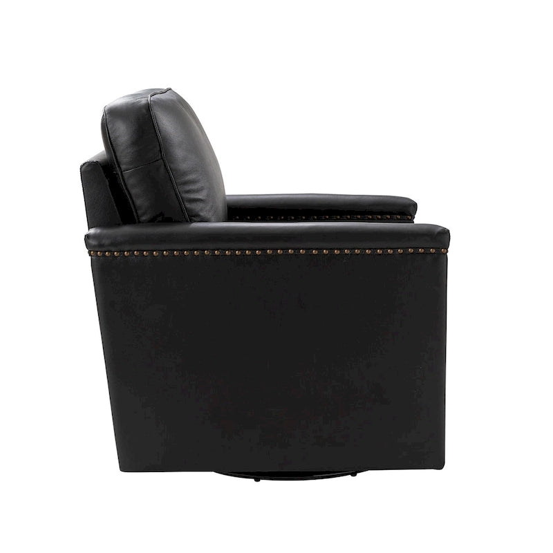 Classic Genuine Leather Swivel Armchair With Nailhead Trims