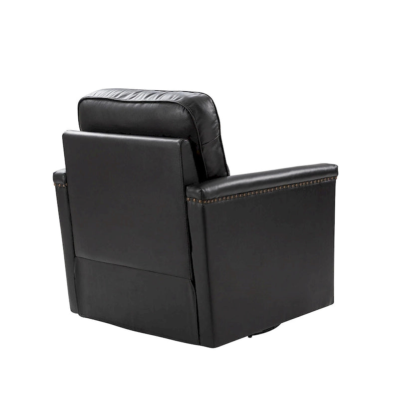 Classic Genuine Leather Swivel Armchair With Nailhead Trims