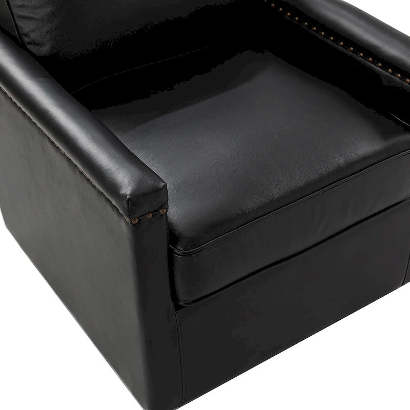 Classic Genuine Leather Swivel Armchair With Nailhead Trims