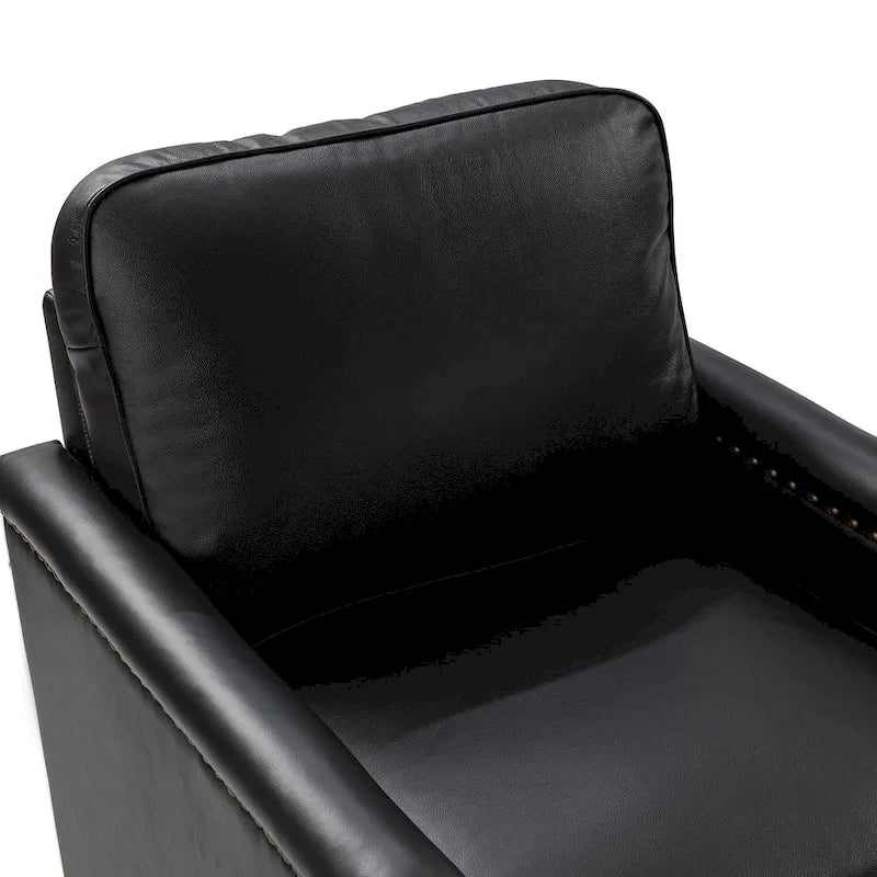 Classic Genuine Leather Swivel Armchair With Nailhead Trims