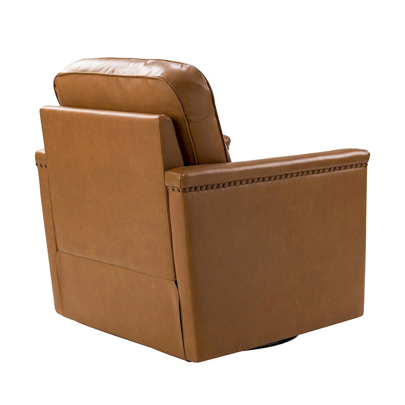 Classic Genuine Leather Swivel Armchair With Nailhead Trims