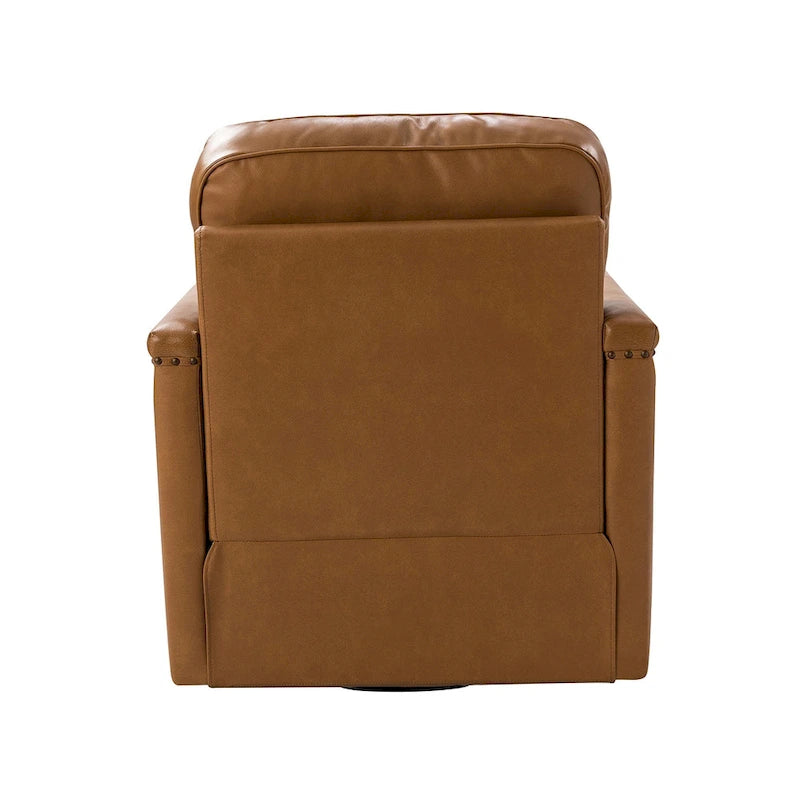 Classic Genuine Leather Swivel Armchair With Nailhead Trims