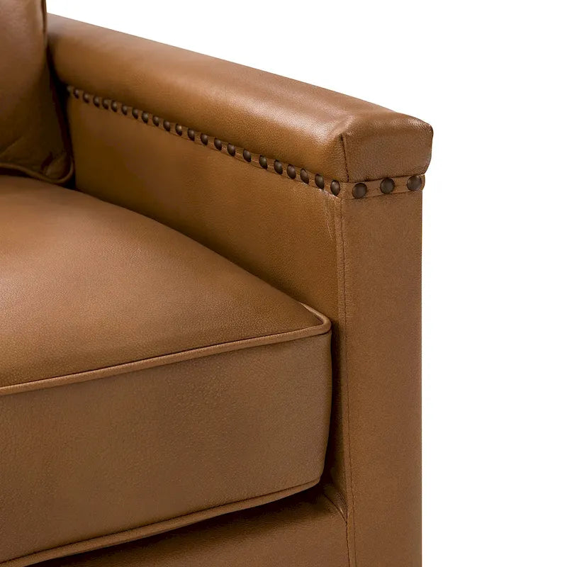 Classic Genuine Leather Swivel Armchair With Nailhead Trims