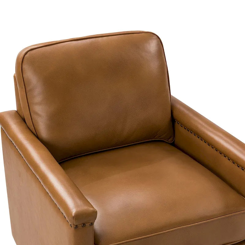 Classic Genuine Leather Swivel Armchair With Nailhead Trims