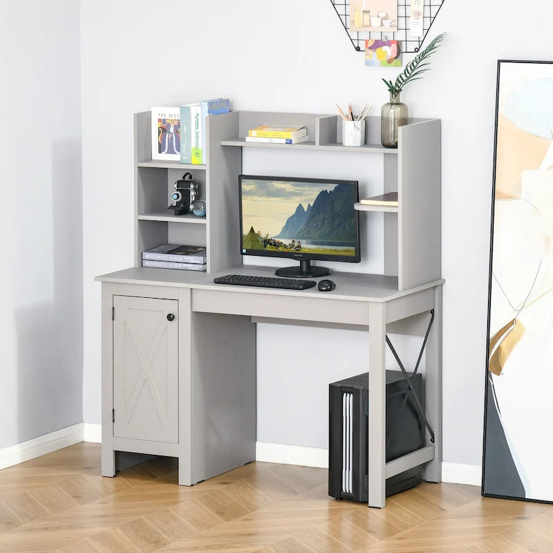 Farmhouse Computer Desk with Hutch and Cabinet, Home office Desk with Storage, for Study