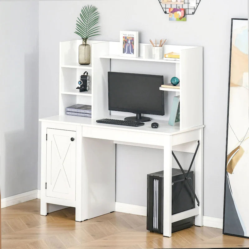 Farmhouse Computer Desk with Hutch and Cabinet, Home office Desk with Storage, for Study