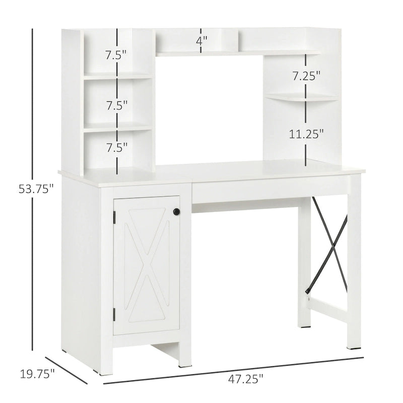 Farmhouse Computer Desk with Hutch and Cabinet, Home office Desk with Storage, for Study