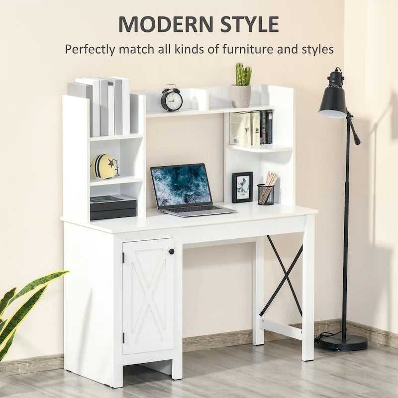 Farmhouse Computer Desk with Hutch and Cabinet, Home office Desk with Storage, for Study