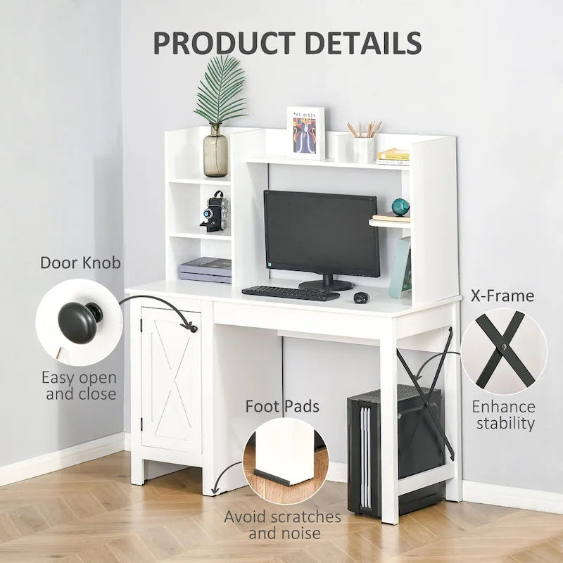 Farmhouse Computer Desk with Hutch and Cabinet, Home office Desk with Storage, for Study