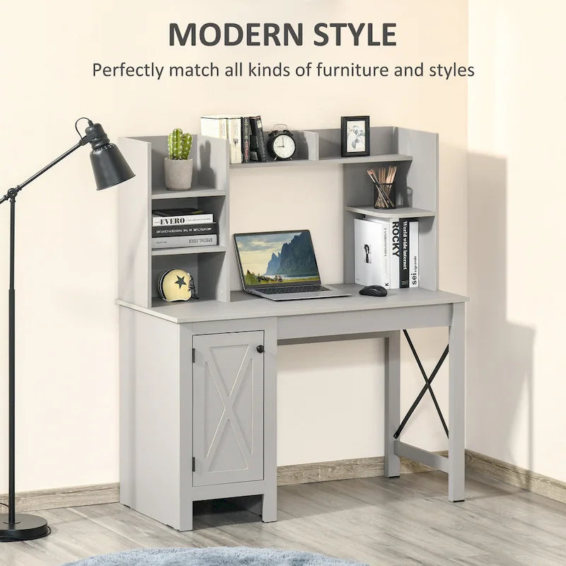 Farmhouse Computer Desk with Hutch and Cabinet, Home office Desk with Storage, for Study
