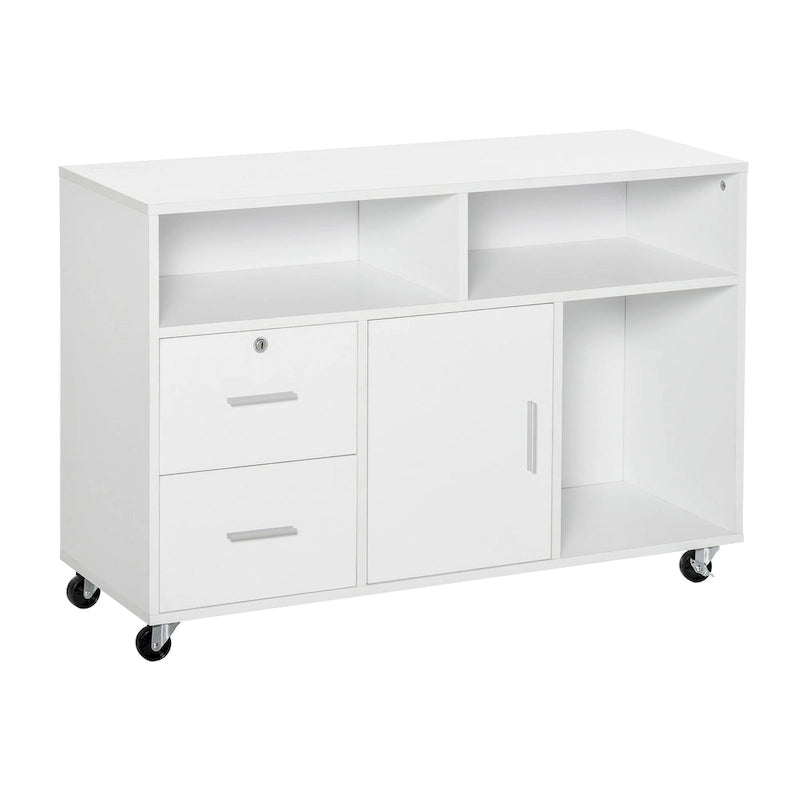 Printer Stand: Mobile Office Cabinet Organizer with Wheels and Drawer, White