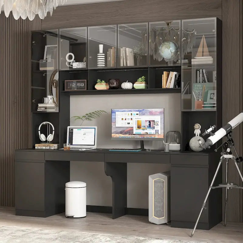 90.6W Spacious Double Desk Workstation w/Ample Storage for Two Table