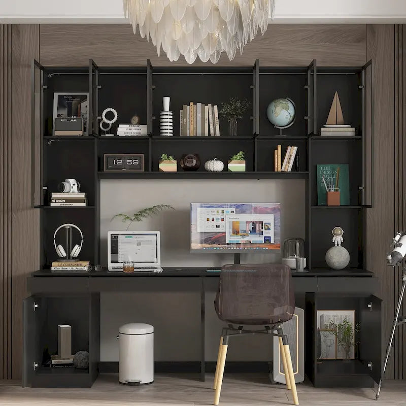 90.6W Spacious Double Desk Workstation w/Ample Storage for Two Table