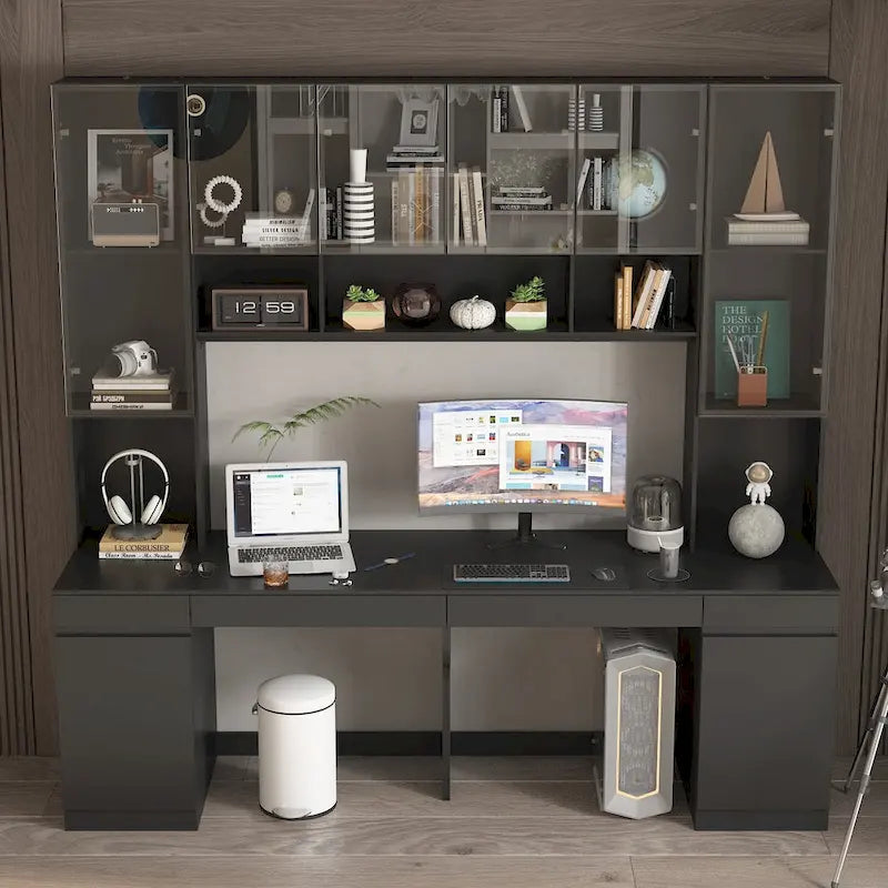 90.6W Spacious Double Desk Workstation w/Ample Storage for Two Table