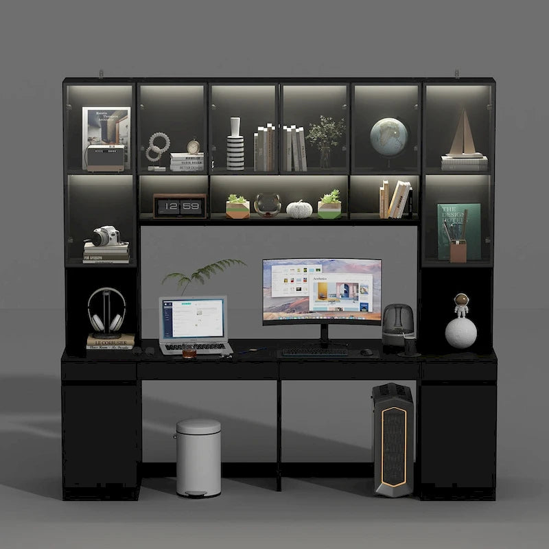 90.6W Spacious Double Desk Workstation w/Ample Storage for Two Table