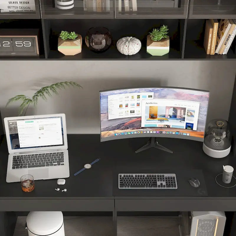 90.6W Spacious Double Desk Workstation w/Ample Storage for Two Table