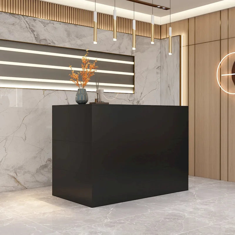 55.9-inch L-shaped Black or White Marbled Wood Reception Desk
