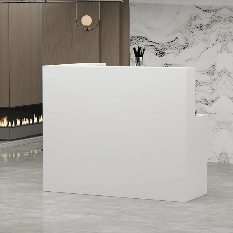 55.9-inch L-shaped Black or White Marbled Wood Reception Desk