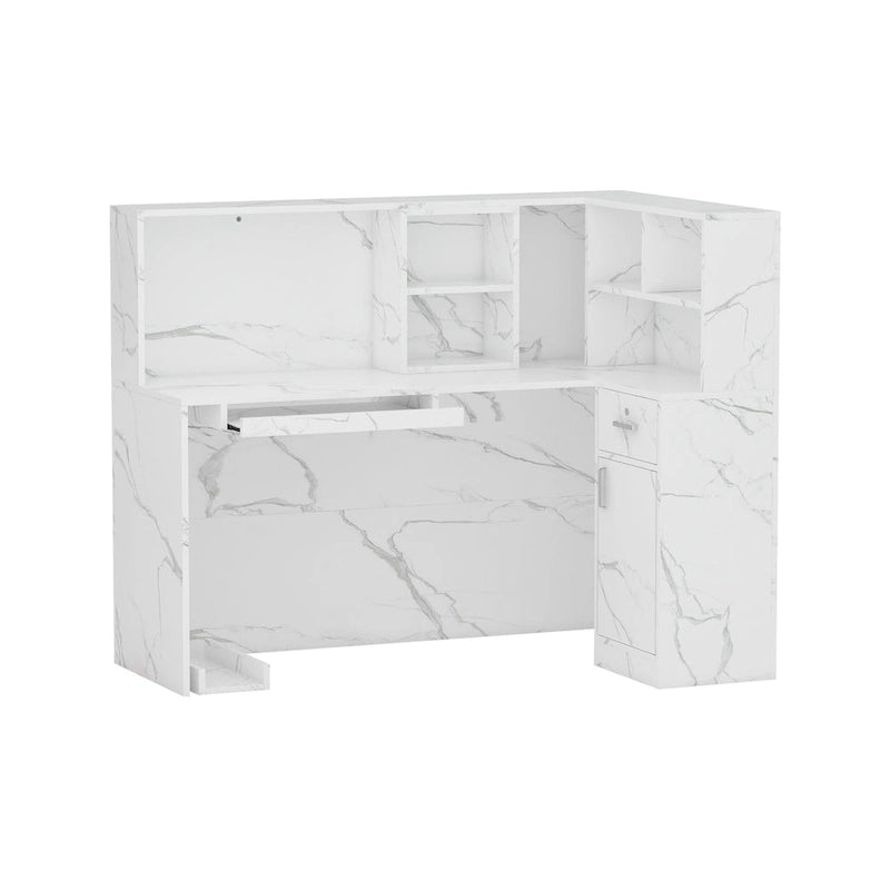 55.9-inch L-shaped Black or White Marbled Wood Reception Desk
