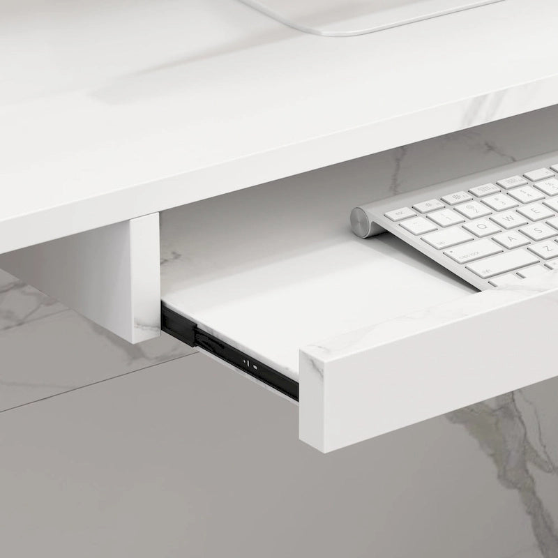 55.9-inch L-shaped Black or White Marbled Wood Reception Desk