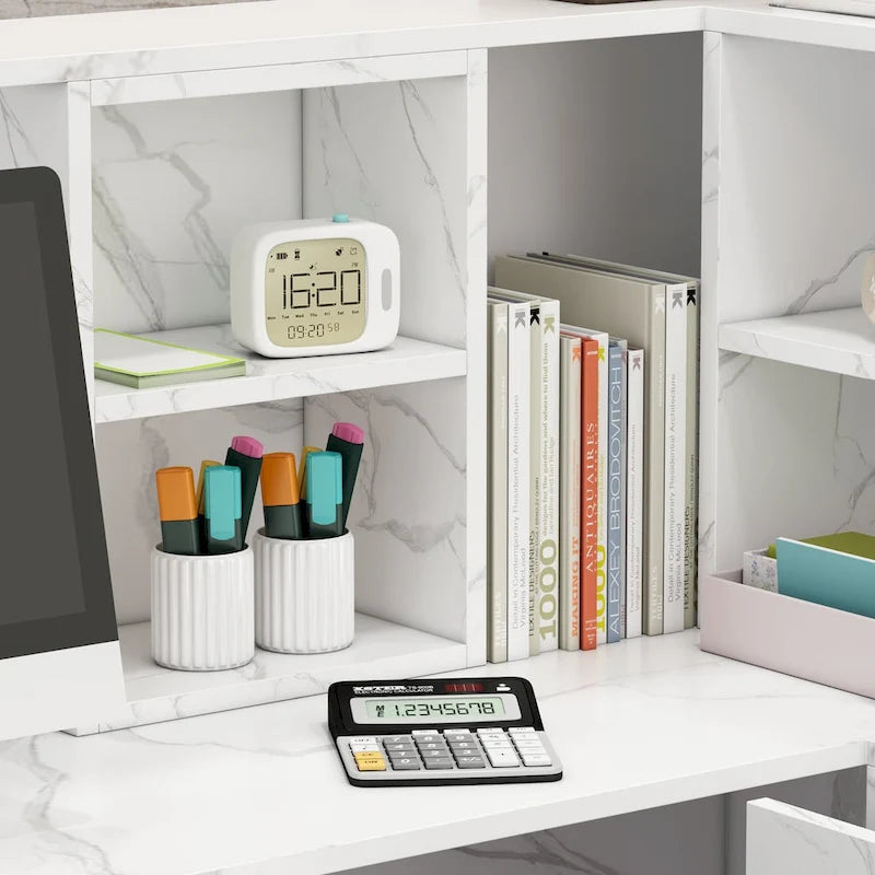 55.9-inch L-shaped Black or White Marbled Wood Reception Desk