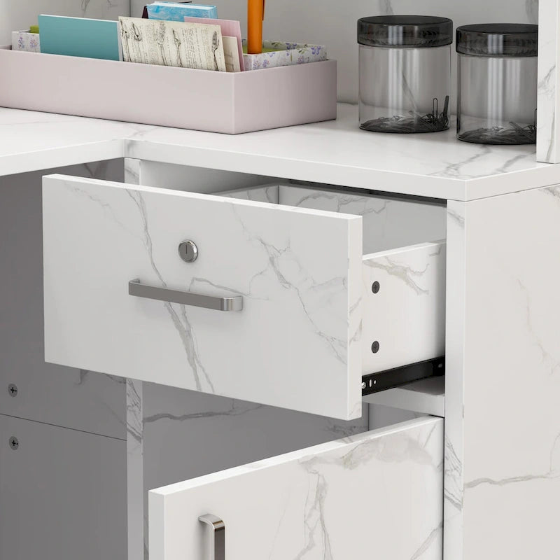 55.9-inch L-shaped Black or White Marbled Wood Reception Desk