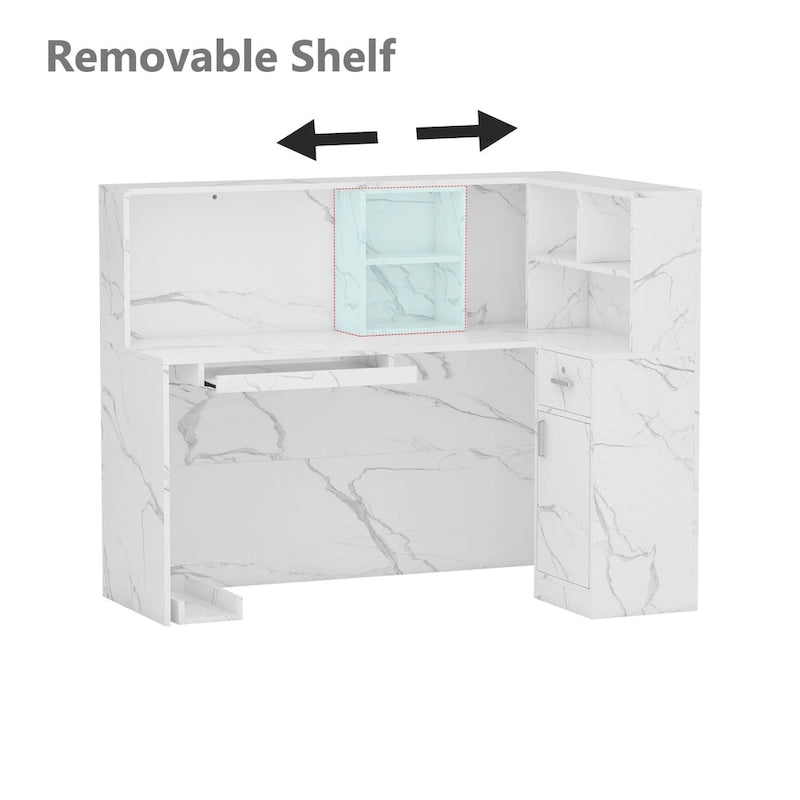 55.9-inch L-shaped Black or White Marbled Wood Reception Desk