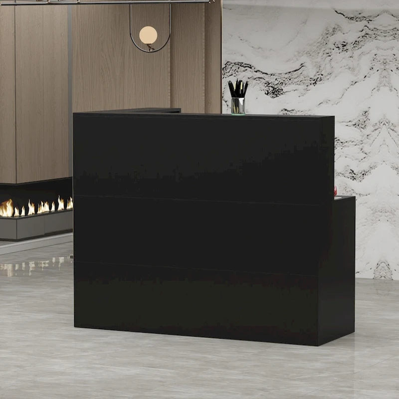 55.9-inch L-shaped Black or White Marbled Wood Reception Desk
