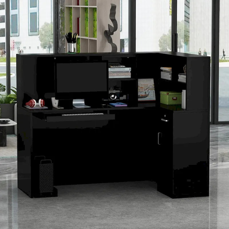 55.9-inch L-shaped Black or White Marbled Wood Reception Desk