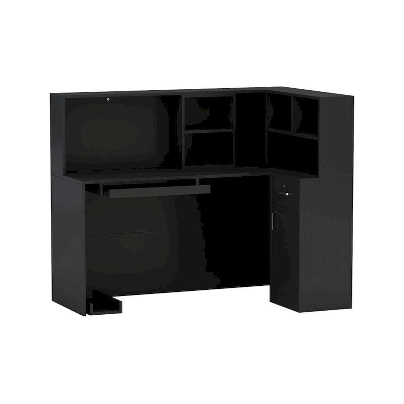 55.9-inch L-shaped Black or White Marbled Wood Reception Desk