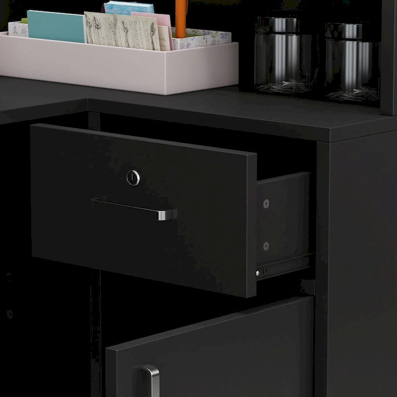 55.9-inch L-shaped Black or White Marbled Wood Reception Desk