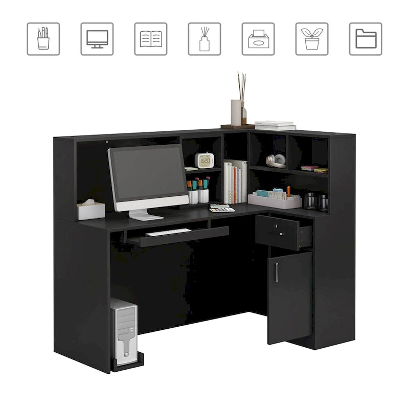 55.9-inch L-shaped Black or White Marbled Wood Reception Desk