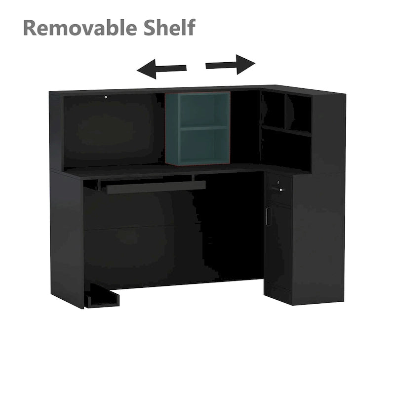 55.9-inch L-shaped Black or White Marbled Wood Reception Desk