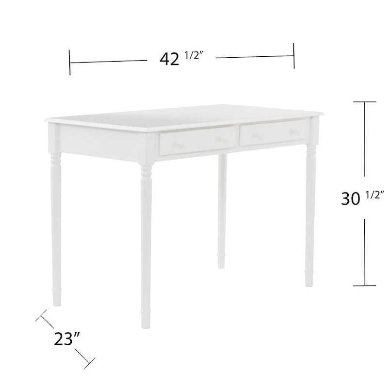 2-drawer White Writing Desk