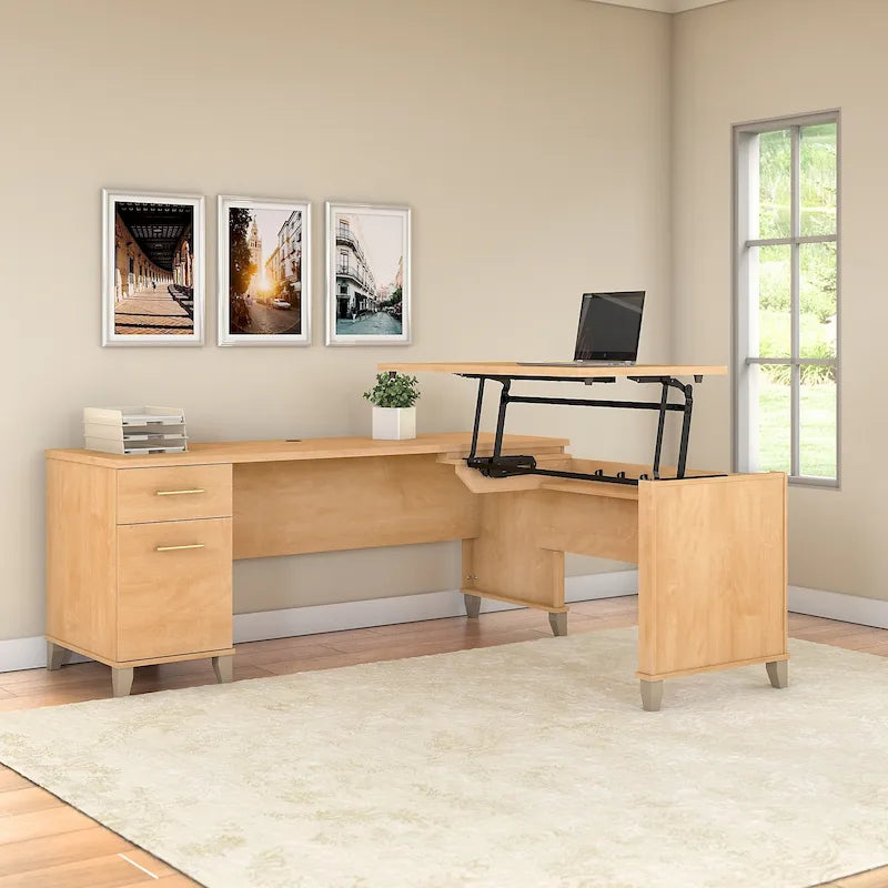 72W 3 Position Sit to Stand L Shaped Desk