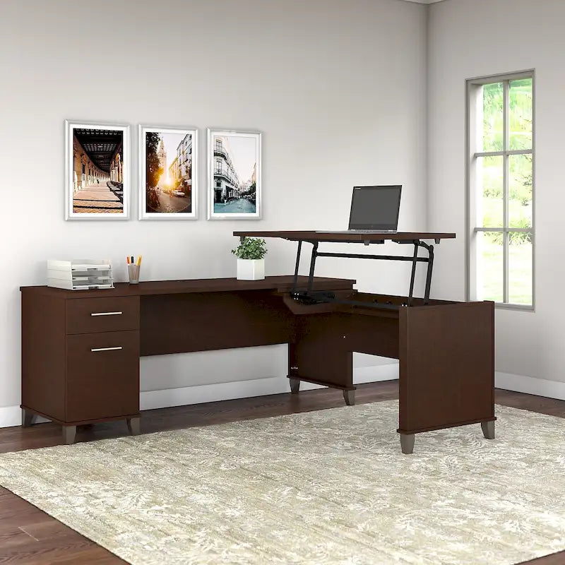 72W 3 Position Sit to Stand L Shaped Desk