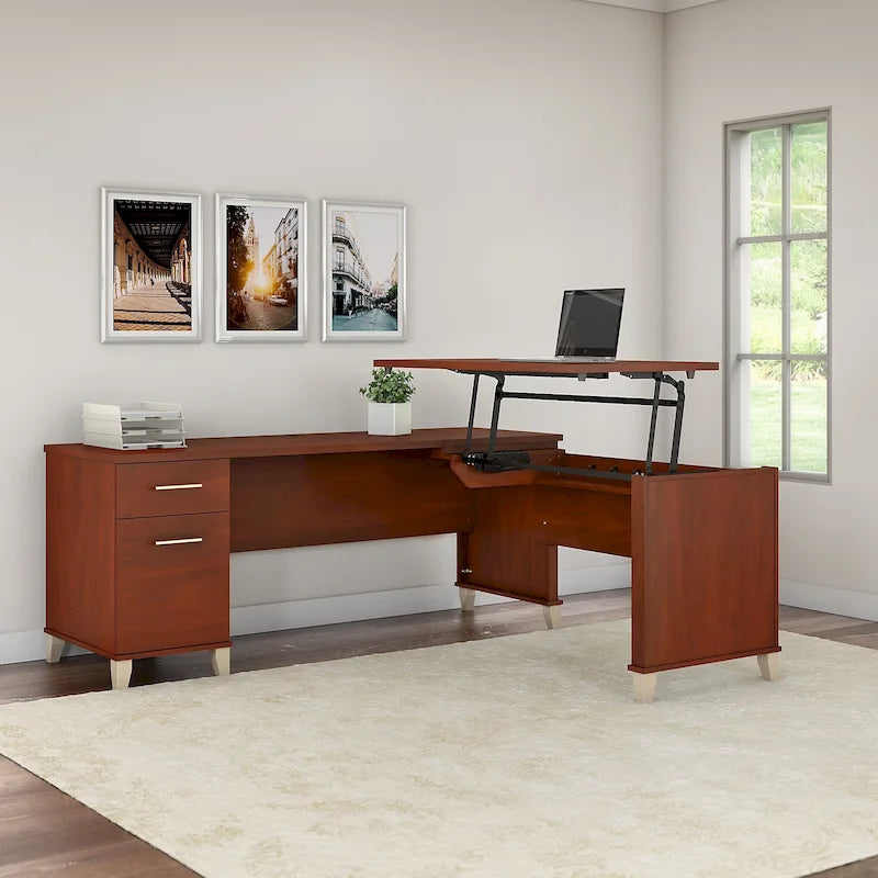 72W 3 Position Sit to Stand L Shaped Desk