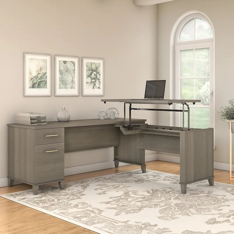 72W 3 Position Sit to Stand L Shaped Desk