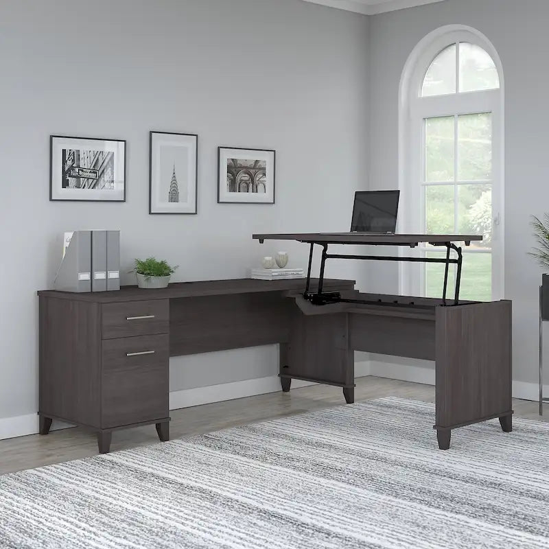 72W 3 Position Sit to Stand L Shaped Desk