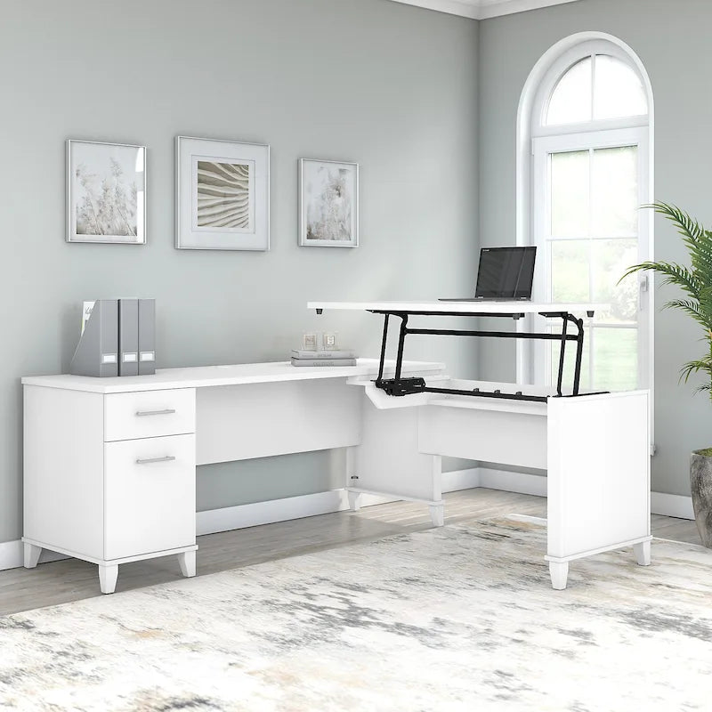 72W 3 Position Sit to Stand L Shaped Desk