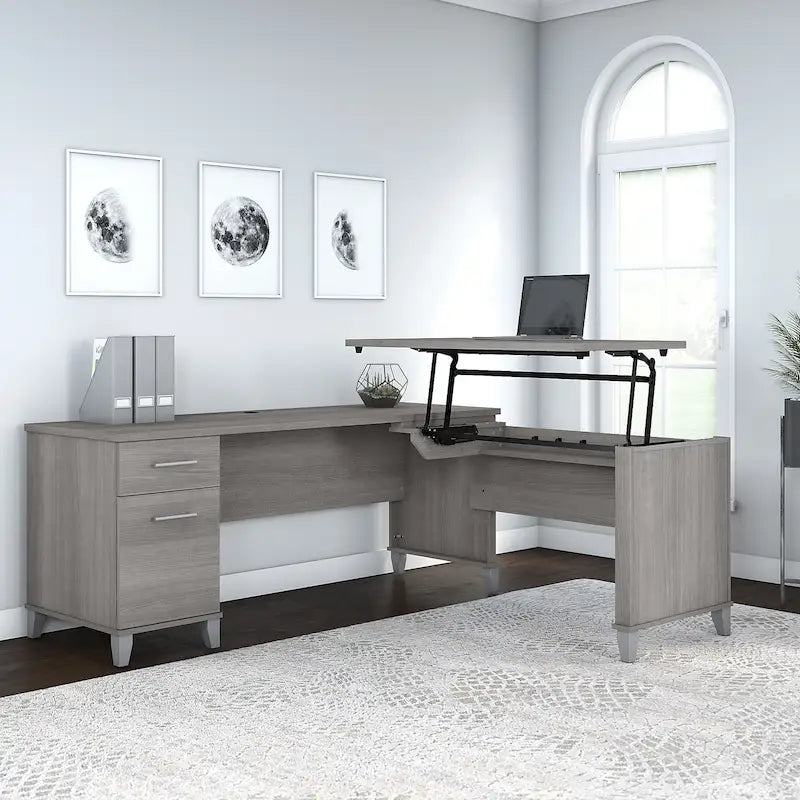 72W 3 Position Sit to Stand L Shaped Desk