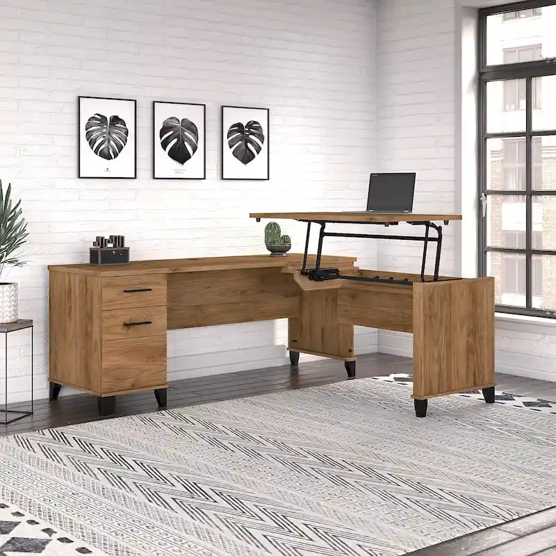 72W 3 Position Sit to Stand L Shaped Desk